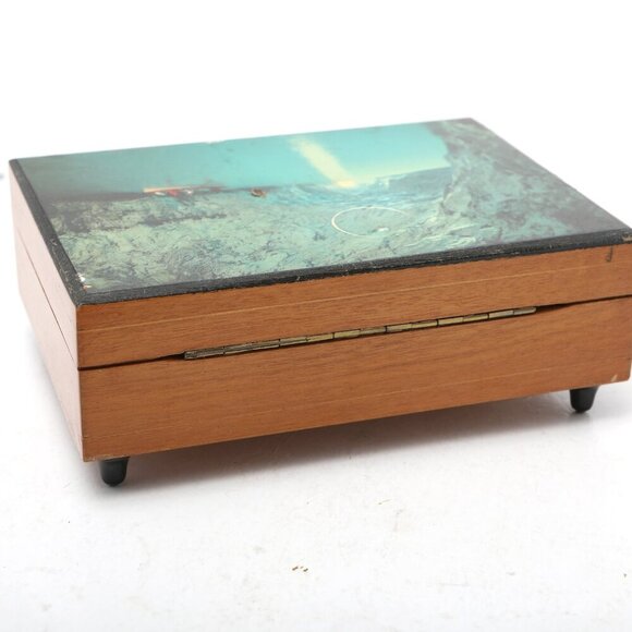 Vintage Mapsa Wooden Music Box Jewelry Trinket Container Capri Italy Grotto - Picture 8 of 12